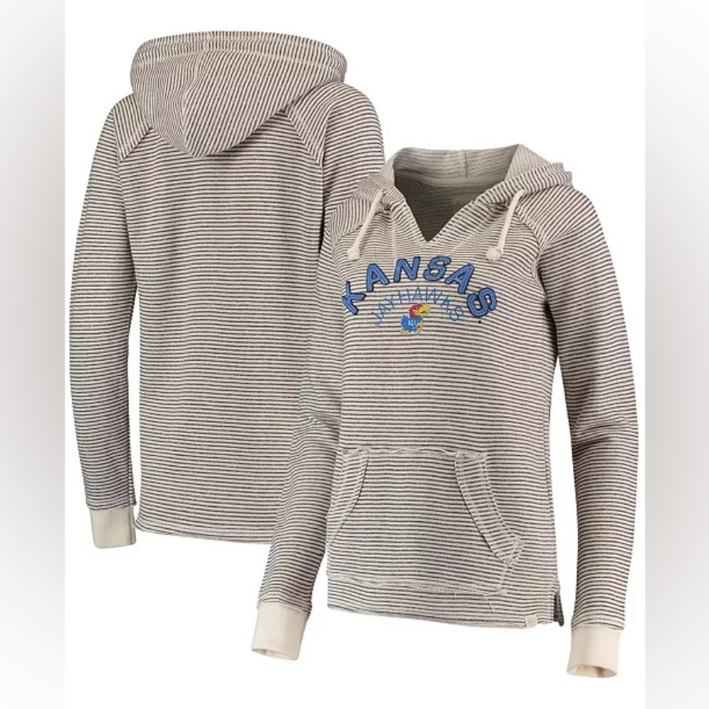 Women’s Blue 84 Kansas Jayhawks Striped Hoodie, Size XL extra large